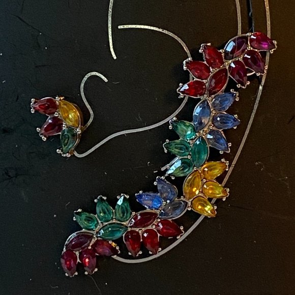 International Inspirations Rainbow of Crystals Ear Climber and Earring - Picture 2 of 5